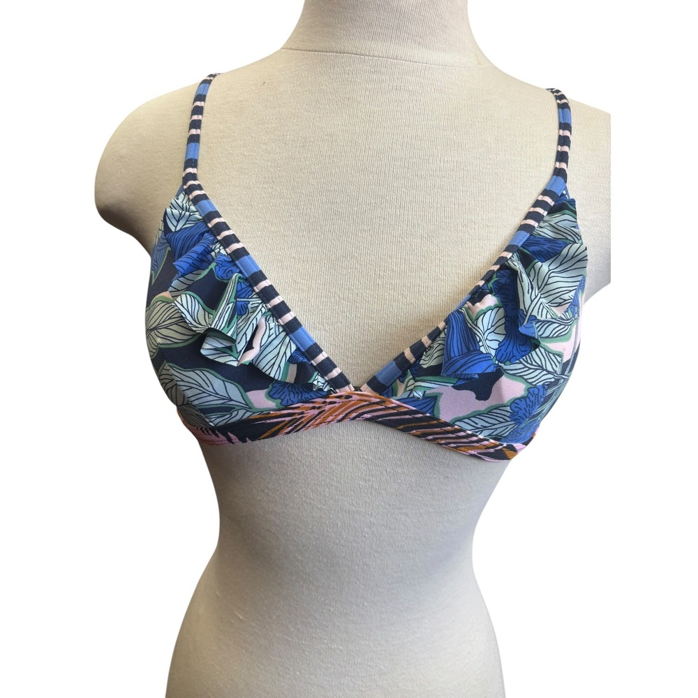 Maaji Palomino Sky‎ Reversible Floral Bikini Top Ruffle Triangle Swimwear M